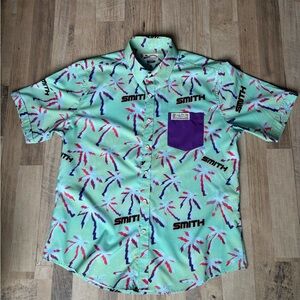 SMITH Men's Tropical Print Shirt with Purple Pocket